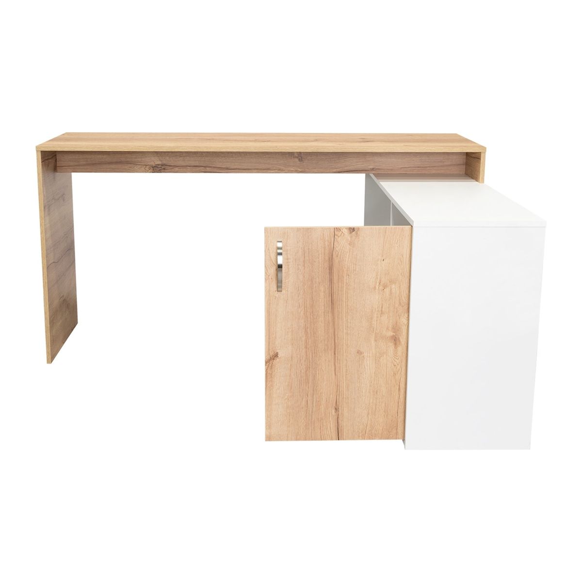 FMFURNITURE - Escritorio En L con 1 Puerta Café Claro y Blanco 76.5x151.5x116.5 cm