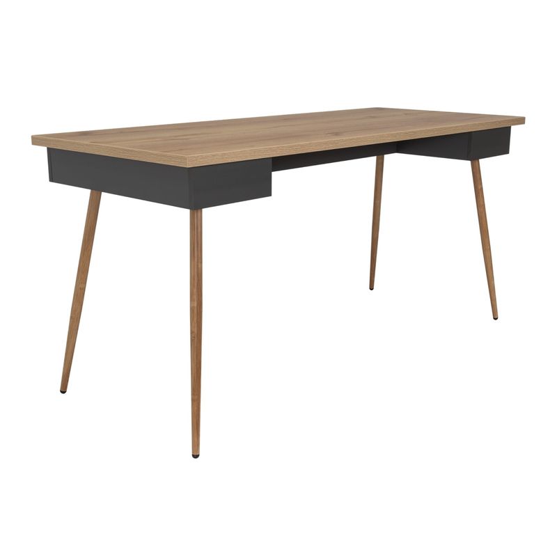 FMFURNITURE - Escritorio 150X735X63 Cm Fm-044C Café Claro Y Plomo