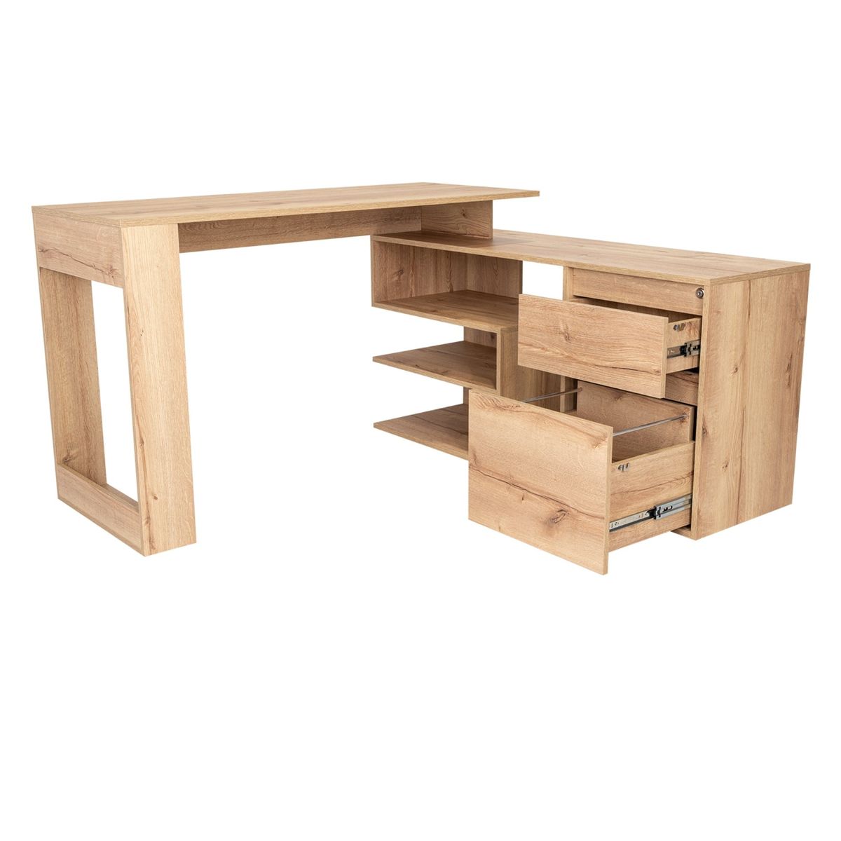 FMFURNITURE - Escritorio En L con 2 Cajones Café Claro 73.5x121.5x137.5 cm…