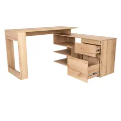 FMFURNITURE - Escritorio En L 2 Cajones Fm-031C Café Claro