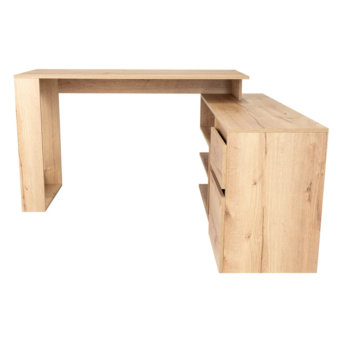 FMFURNITURE - Escritorio En L con 2 Cajones Café Claro 73.5x121.5x137.5 cm…