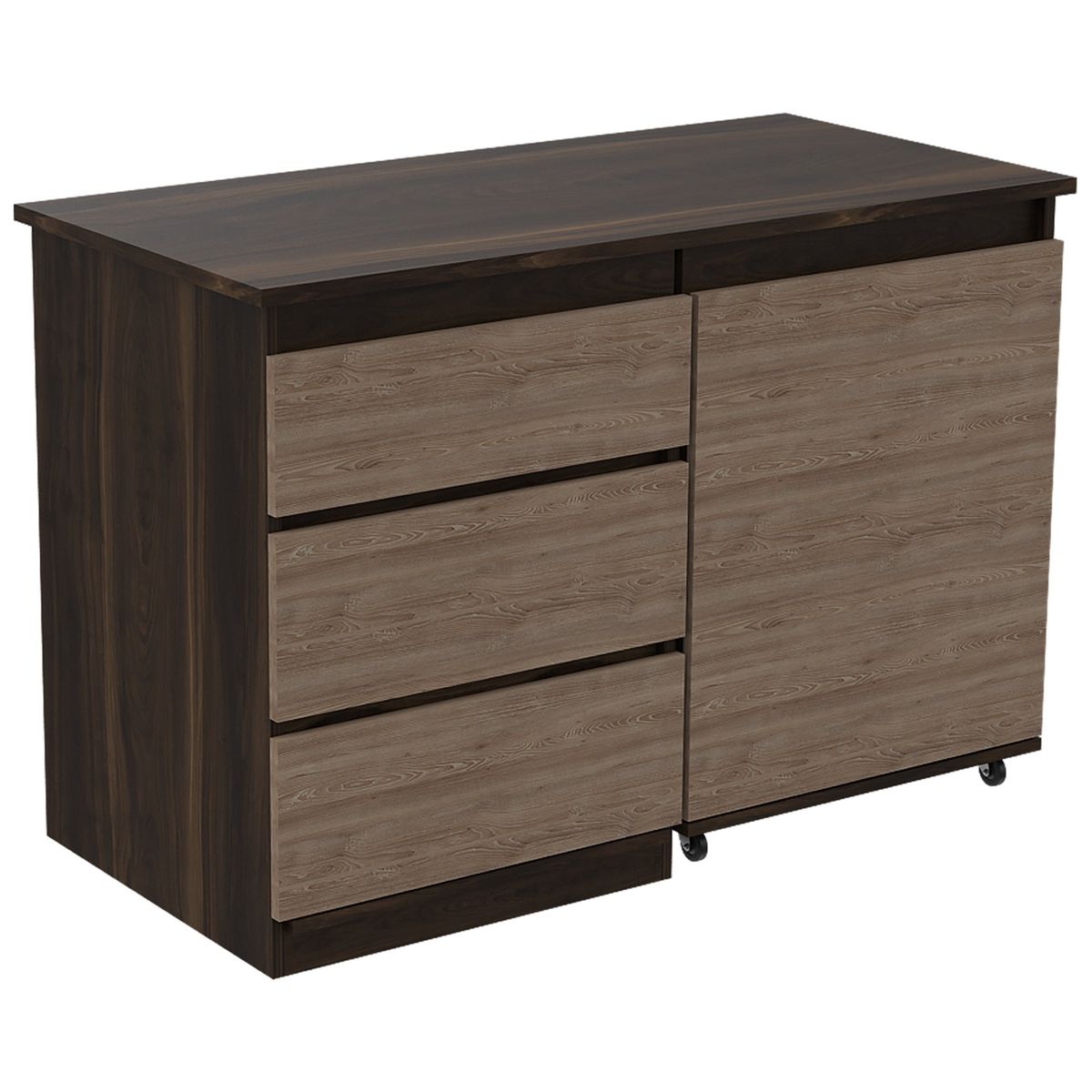 FMFURNITURE - Escritorio Extensible 3 Cajones 1 Puerta Café Oscuro 72.7x106.8 / 151.3x51.6 cm…