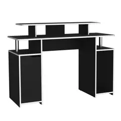 FMFURNITURE - Escritorio Gamer 1 Puerta 885X120X45 Cm Fm-070N Negro Y Blanco