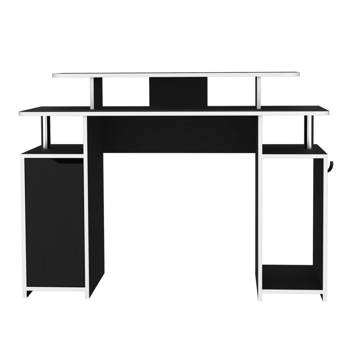FMFURNITURE - Escritorio Gamer 1 Puerta - Negro y Blanco 88.5x120x45 cm