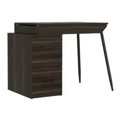 FMFURNITURE - Escritorio Plegable 2 Cajones 1 Puerta Café Oscuro 72.5x94.7x67.2 cm