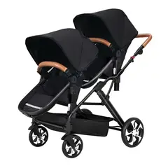 LUBABYCAS - Coche Cuna Doble Multiposiciones Compacto Negro