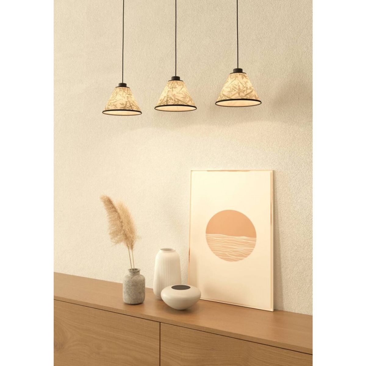 EGLO - Lámpara Colgante Oxpark Acero Hojas de Bambú E27 3X25W IP20 Cod43943