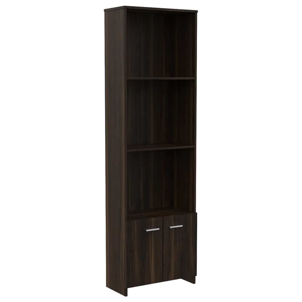FMFURNITURE - Biblioteca 2 Puertas 3 Estantes - Café Oscuro 181.5x55.1x27 cm