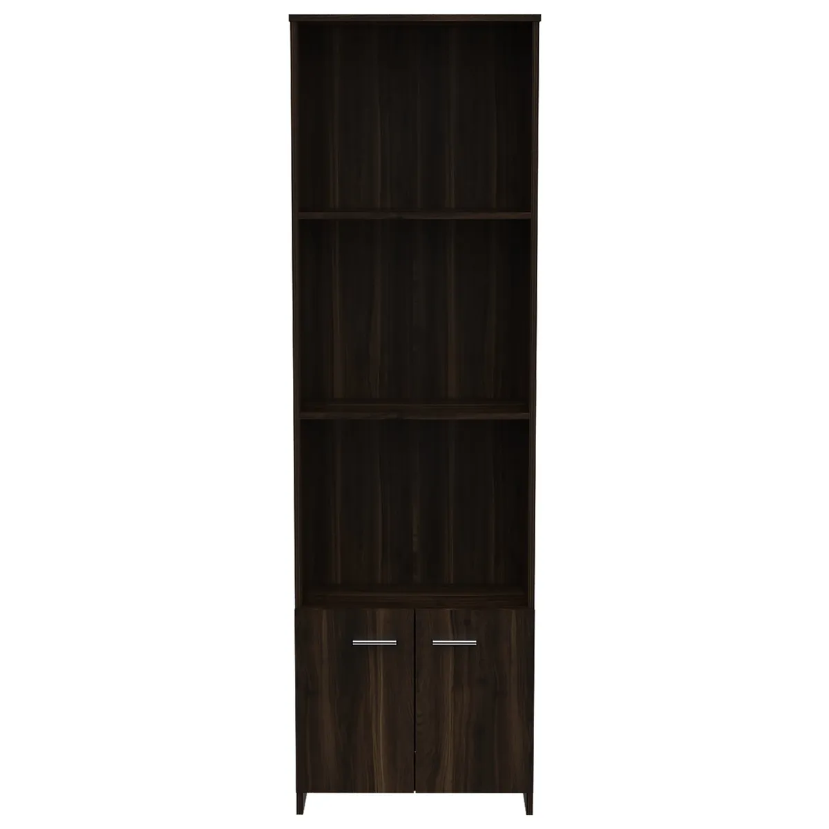FMFURNITURE - Biblioteca 2 Puertas 3 Estantes - Café Oscuro 181.5x55.1x27 cm