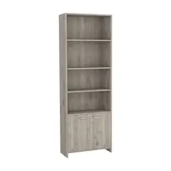 FMFURNITURE - Biblioteca 2 Puertas 4 Estantes - Gris Claro 180.6x63x26 cm.