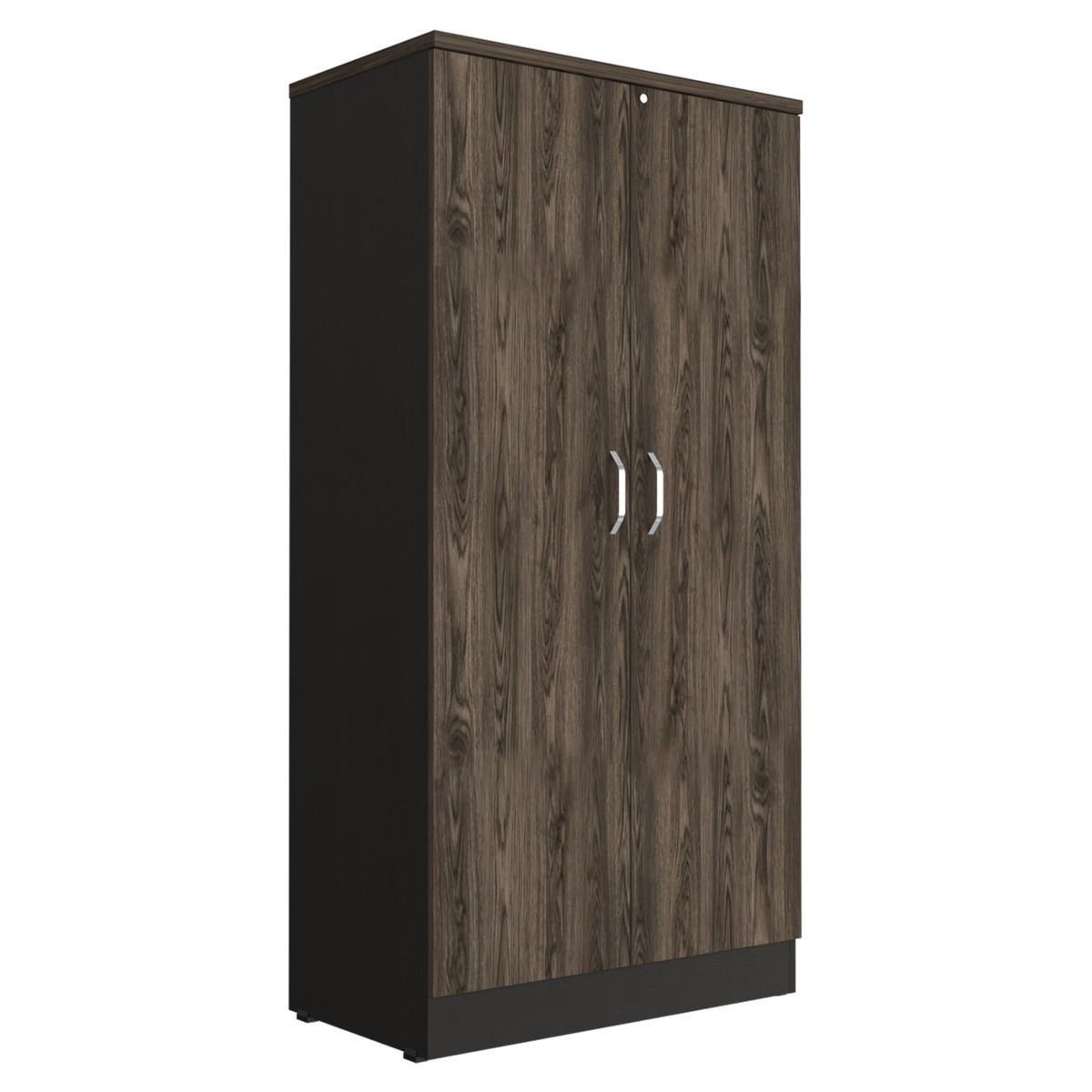 FMFURNITURE - Librero 2 Puertas 3 Repisas Negro y Café Oscuro 161.4x80x45.2 cm