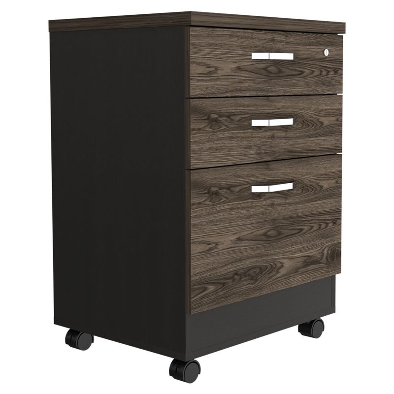 FMFURNITURE - Cajonera Con Ruedas Negro y Café Oscuro 71.6x49.1x42.5 cm