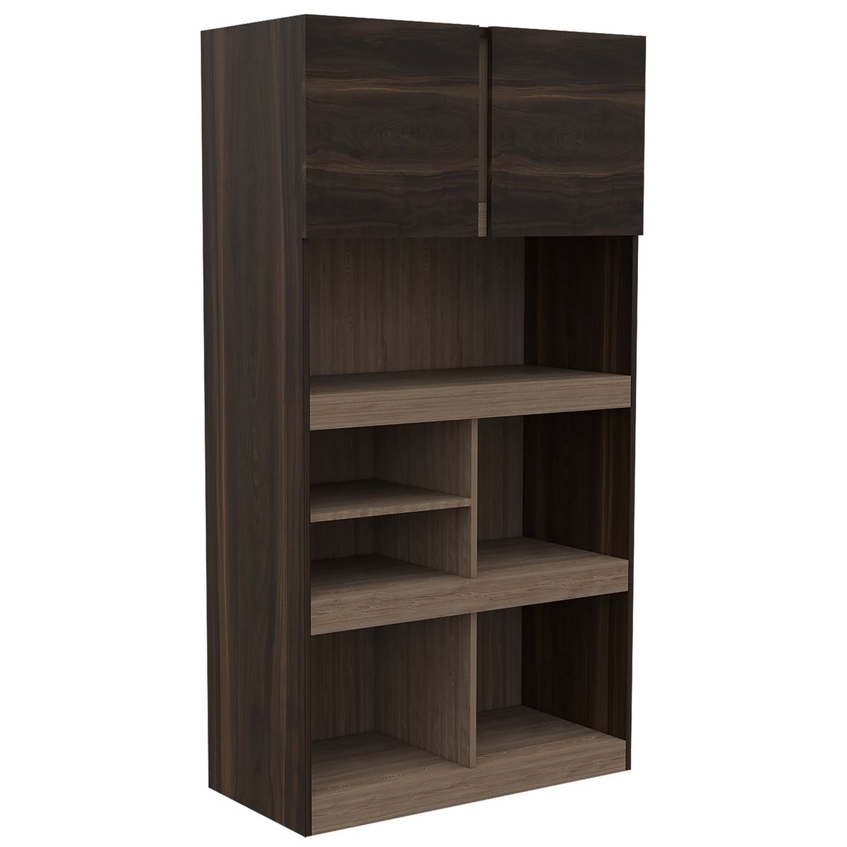 FMFURNITURE - Librero 2 Puertas 7 Repisas Café Oscuro 151.9x80.1x39.5 cm
