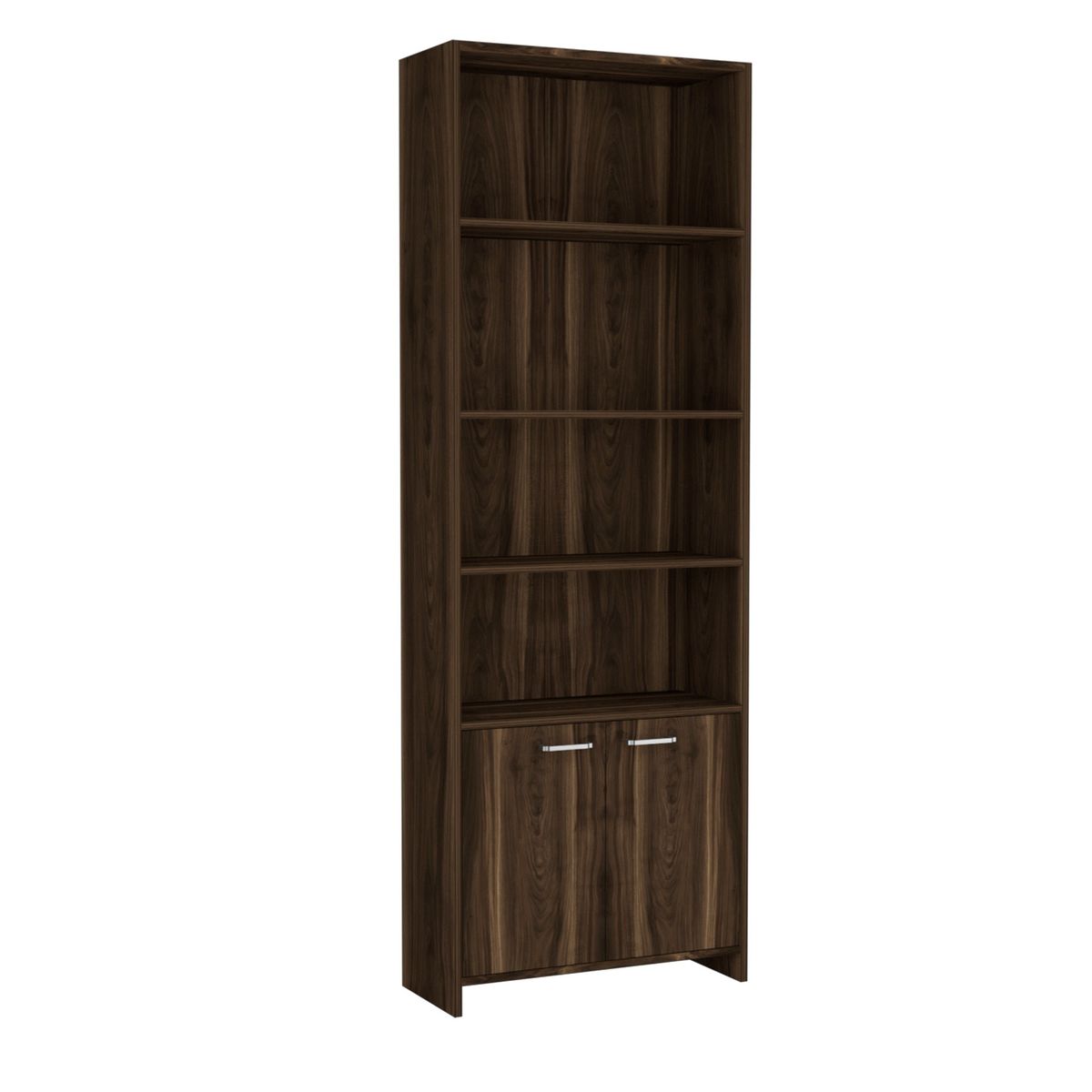 FMFURNITURE - Librero 2 Puertas 5 Repisas Café Oscuro 180x63x26 cm