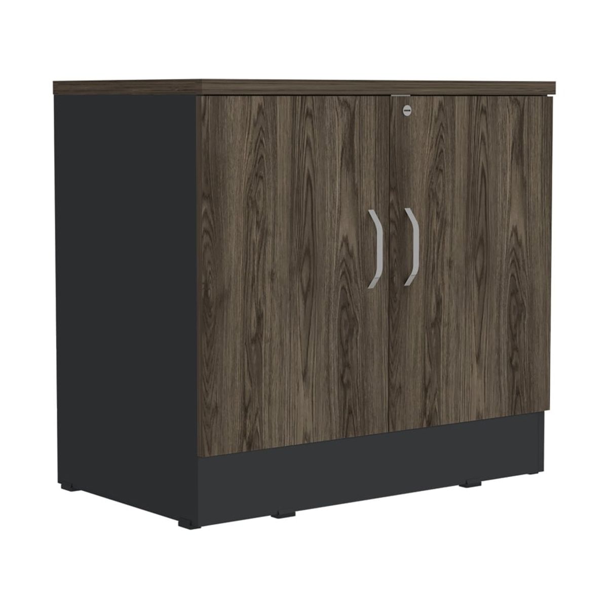 FMFURNITURE - Biffet 2 Puertas Café Oscuro y Negro 75x80x48.5 cm