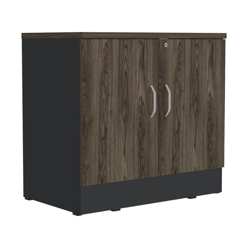 FMFURNITURE - Biffet 2 Puertas Café Oscuro y Negro 75x80x48.5 cm