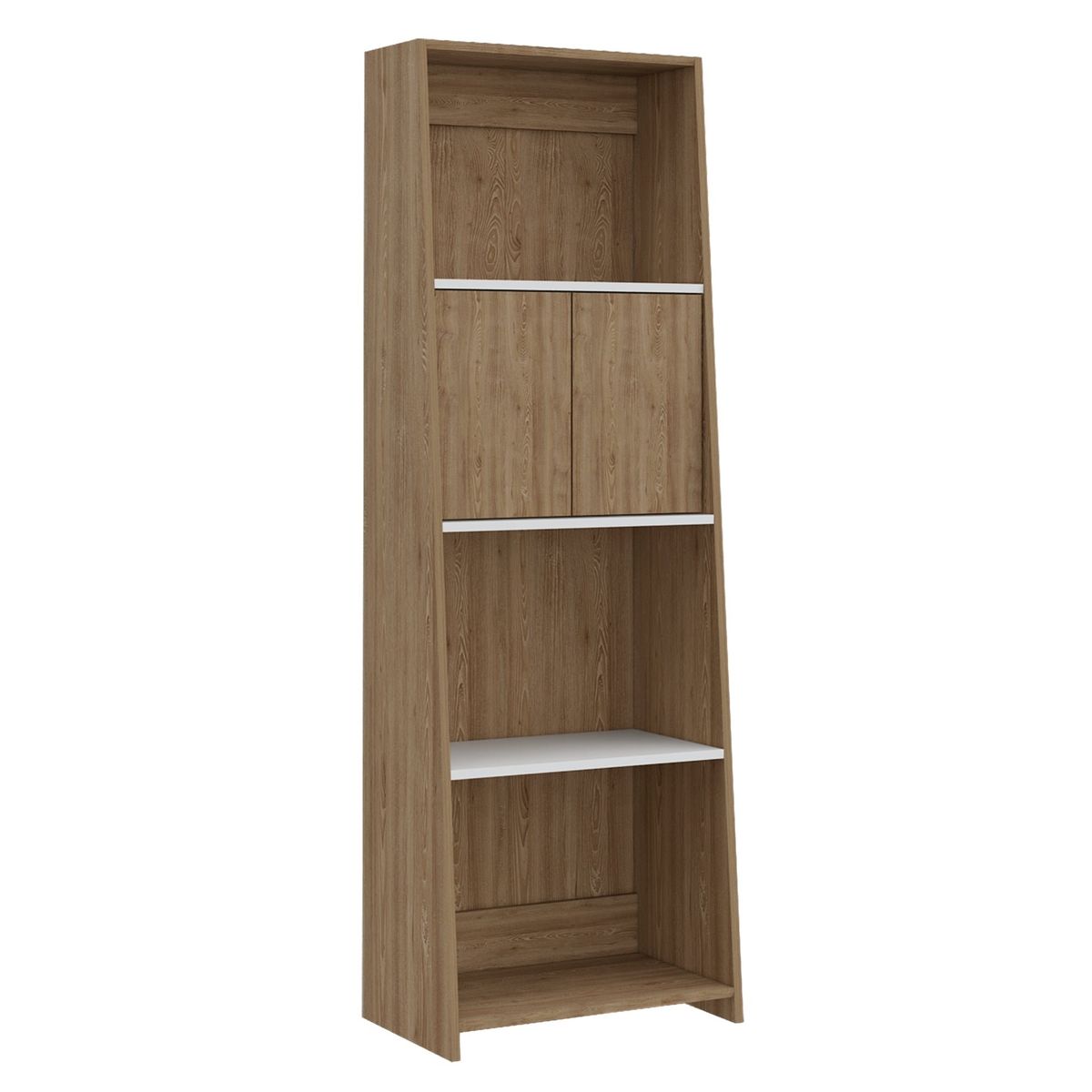 FMFURNITURE - Biblioteca 2 Puertas 4 Repisas - Blanco y Café Claro 160x53.1x33.6 cm