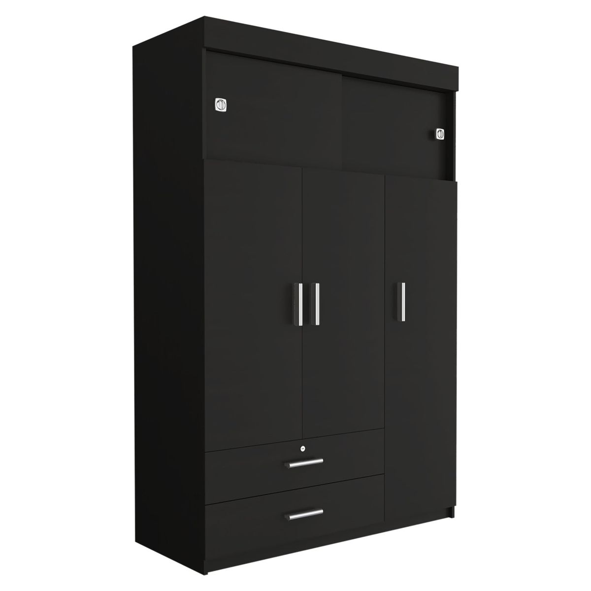 FMFURNITURE - Closet 5 Puertas 2 Cajones - Negro 187.5x120x51.5 cm
