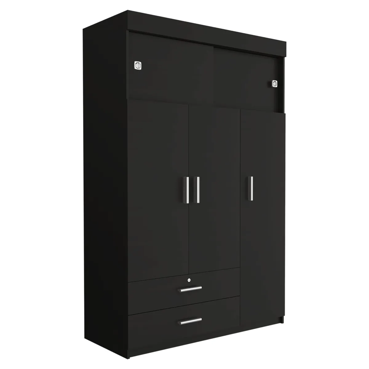 FMFURNITURE - Closet 5 Puertas 2 Cajones - Negro 187.5x120x51.5 cm