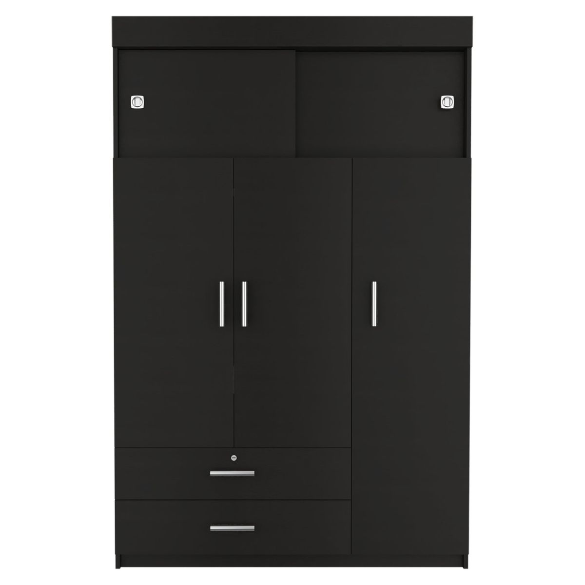 FMFURNITURE - Closet 5 Puertas 2 Cajones - Negro 187.5x120x51.5 cm