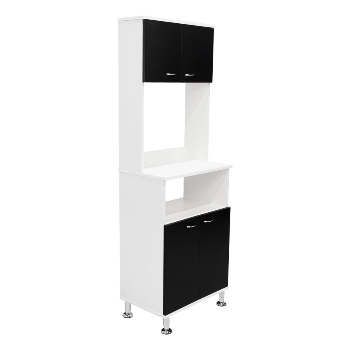 FMFURNITURE - Mueble Microonad 4 Puertas Blanco y Negro 197.6x62x39.3 cm