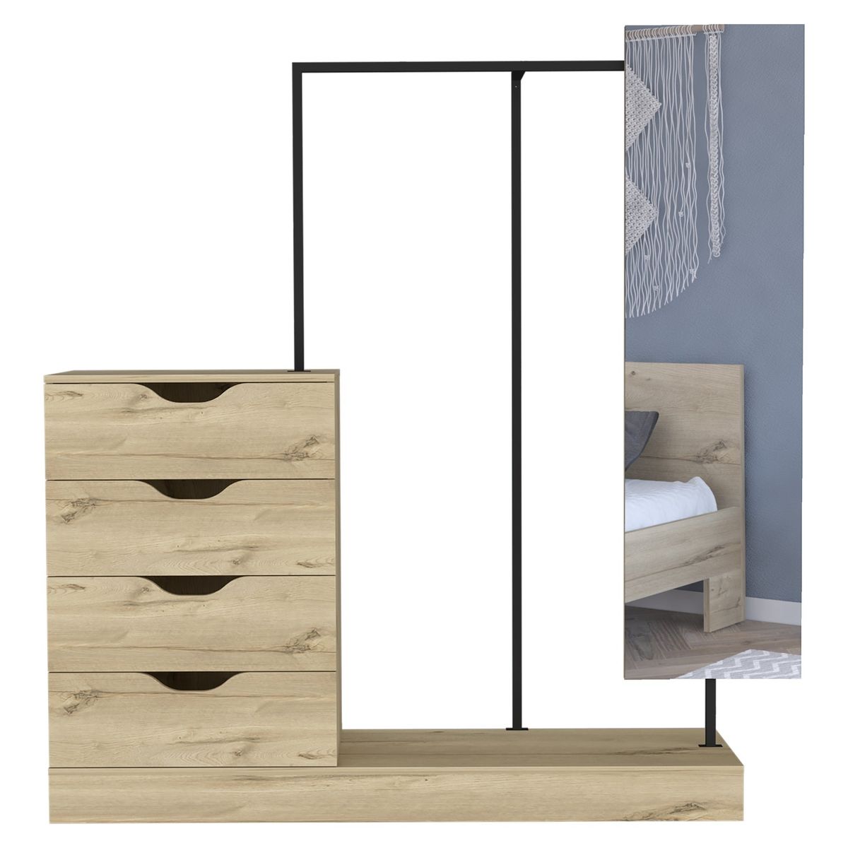 FMFURNITURE - Closet 4 Cajones + Espejo Café Claro 160x145x40 cm