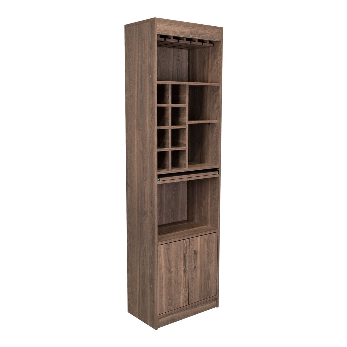 FMFURNITURE - Bar Alto 8 Botelleros Repisa Extensible Fm-011O  Café Oscuro