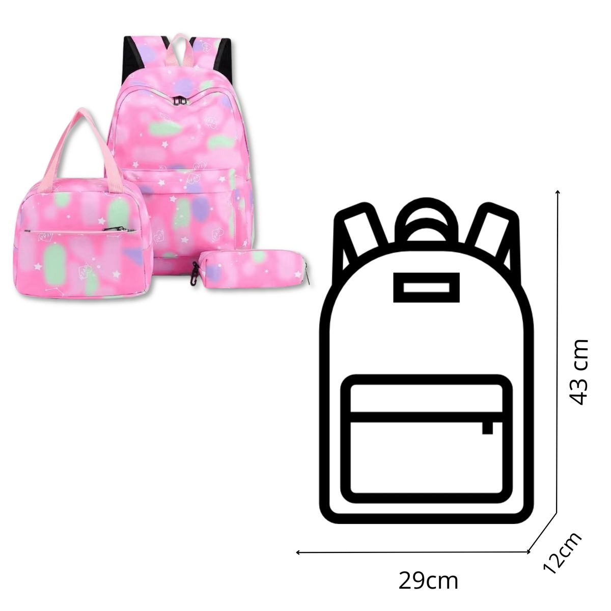 UTILISIMO - Pack Mochila Lonchera Estuche 43cm Juvenil y Escolar Light Fuchsia