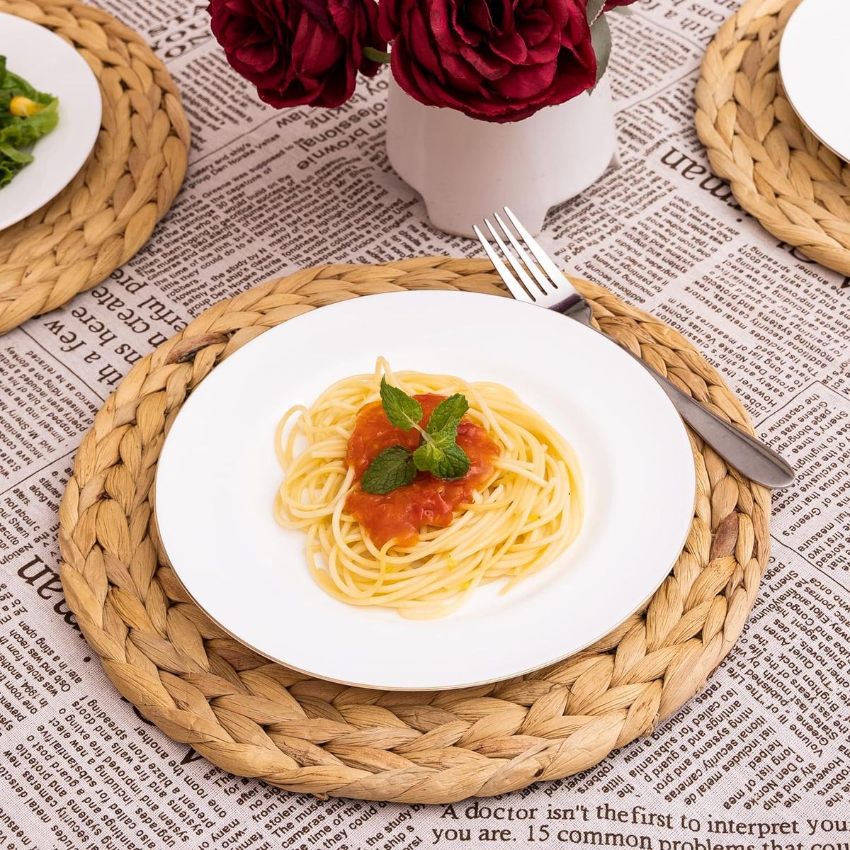 WAKESHOME - Individuales Redondos Mantel Natural De Fibra De Cañamo 4 Piezas