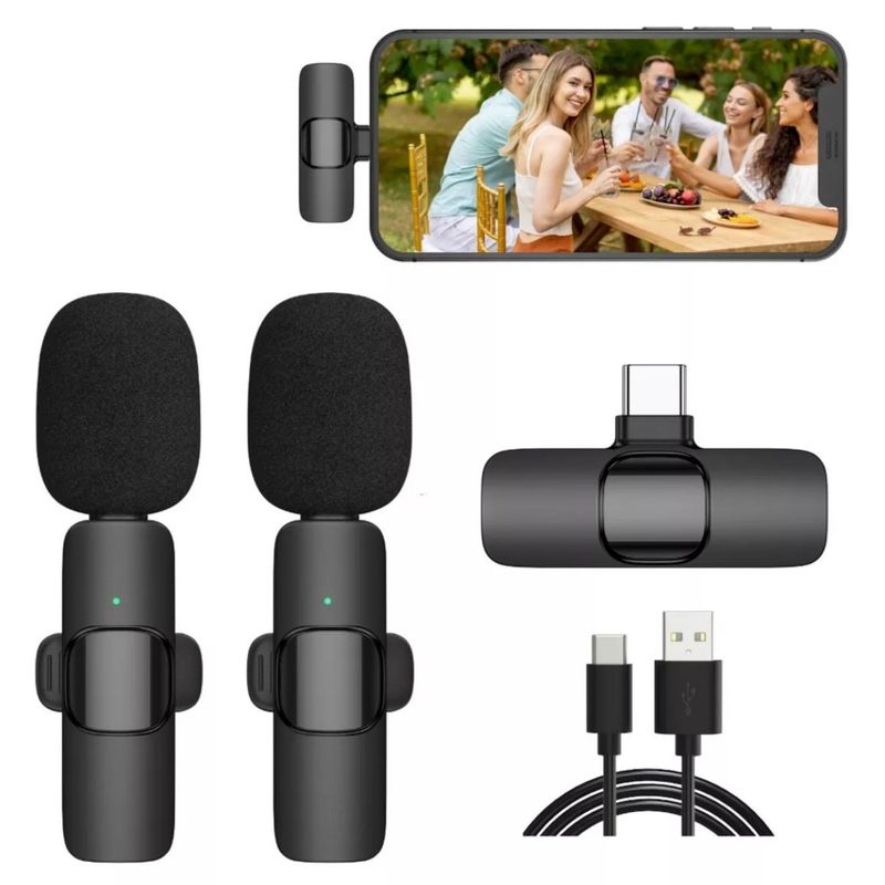 GENERICO - 2 Micrófonos Inalámbrico Doble Compacto Usb-c Color Negro
