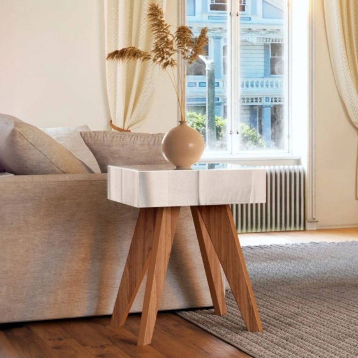 GENERICO - Mesa Auxiliar Retro 45 Cm 100% MDF Con Espejos