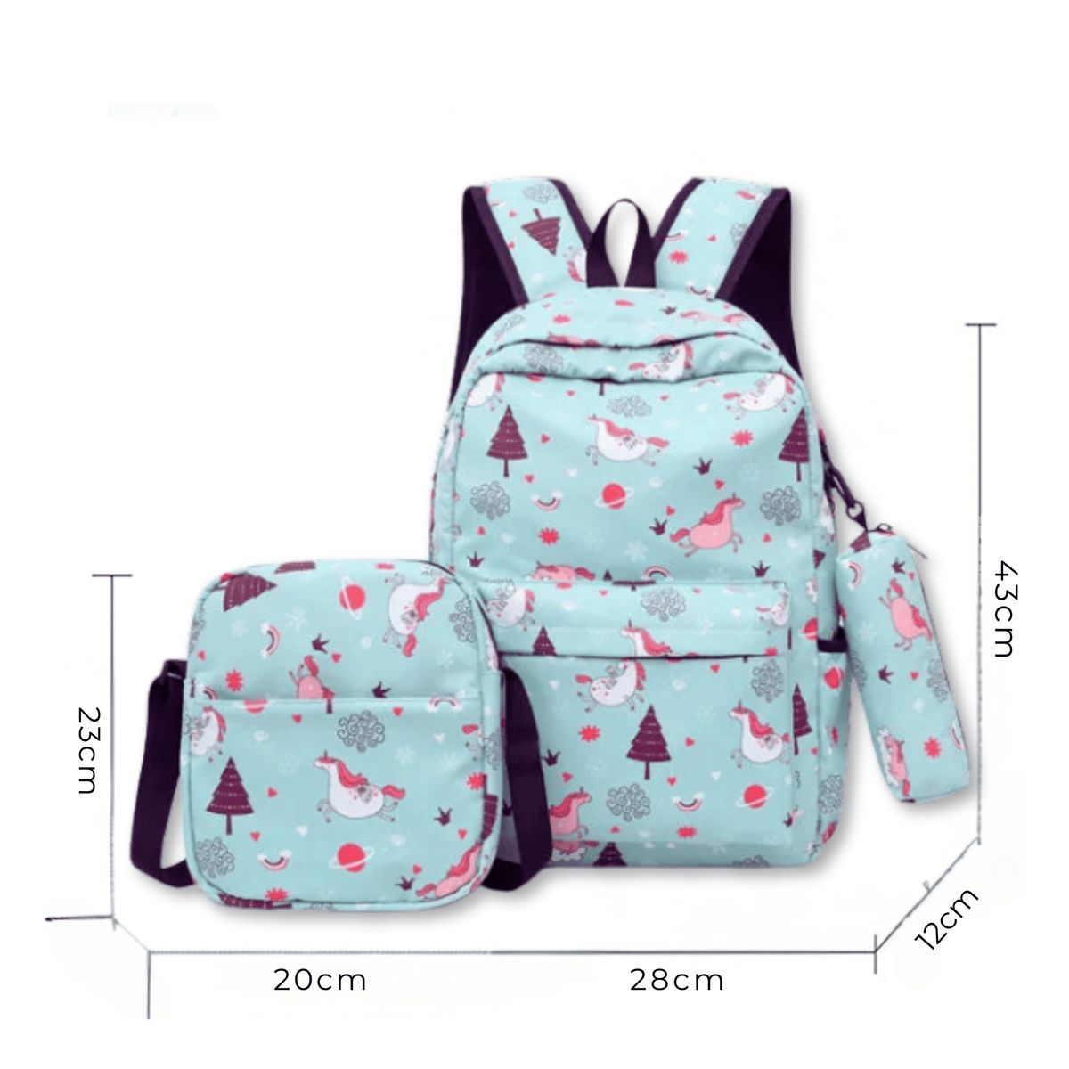 UTILISIMO - Pack Mochila Lonchera Estuche 43cm Juvenil y Escolar Unicorns
