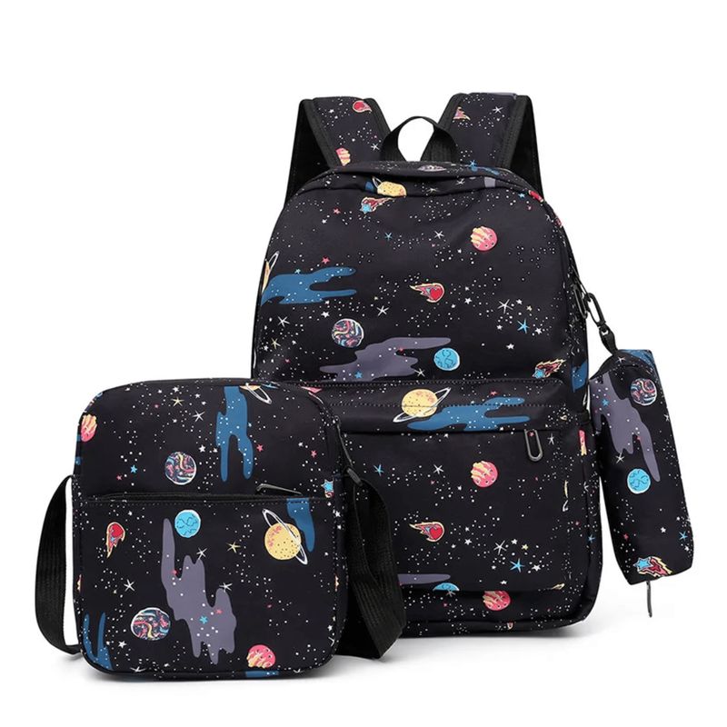 UTILISIMO - Pack Mochila Lonchera Estuche 43cm Juvenil y Escolar Planets