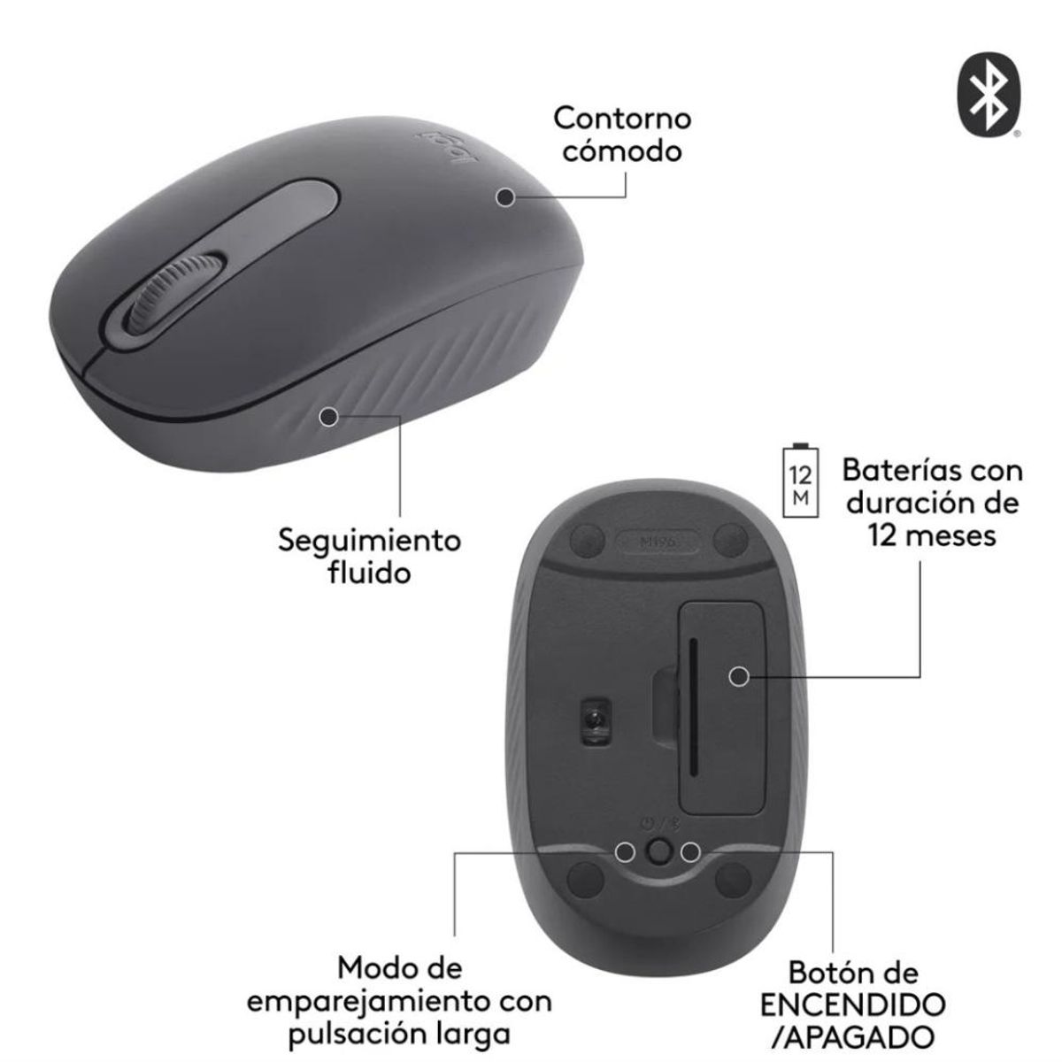 LOGITECH - Mouse Inalámbrico Bluetooth Logitech M196 Grafito