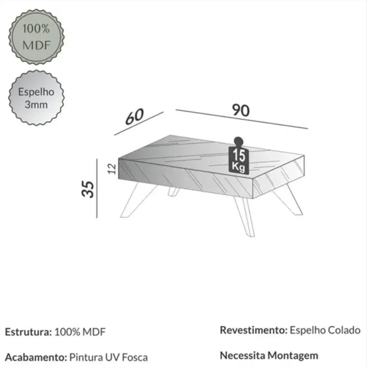 GENERICO - Mesa De Centro Retro 90 Cm 100% MDF Con Espejos