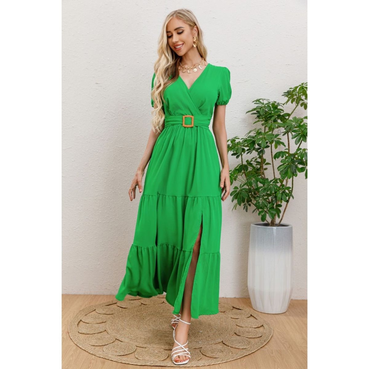 LIKE SHOP - Maxi Vestido Largo Primavera Mujer Casual Eventos Cinturon 3333