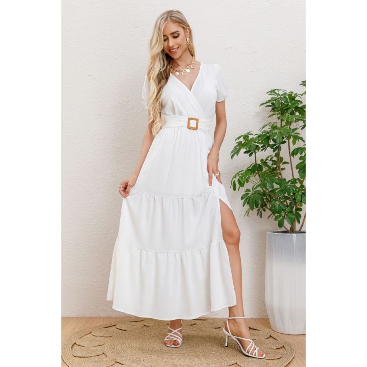 LIKE SHOP - Maxi Vestido Largo Primavera Mujer Casual Eventos Cinturon 3333