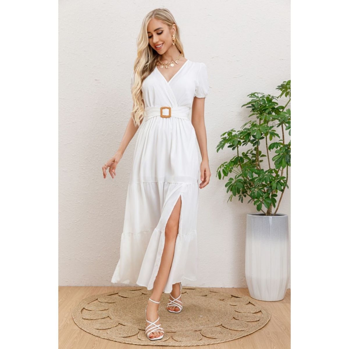 LIKE SHOP - Maxi Vestido Largo Primavera Mujer Casual Eventos Cinturon 3333