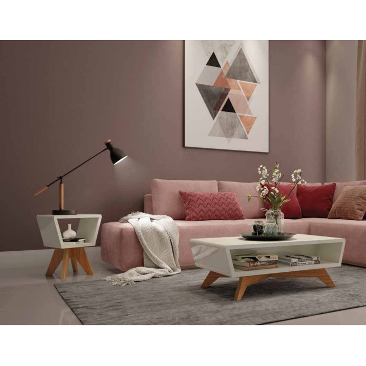 GENERICO - Mesa De Centro Esquinera 100 Cm 100% MDF Blanco/Freijó