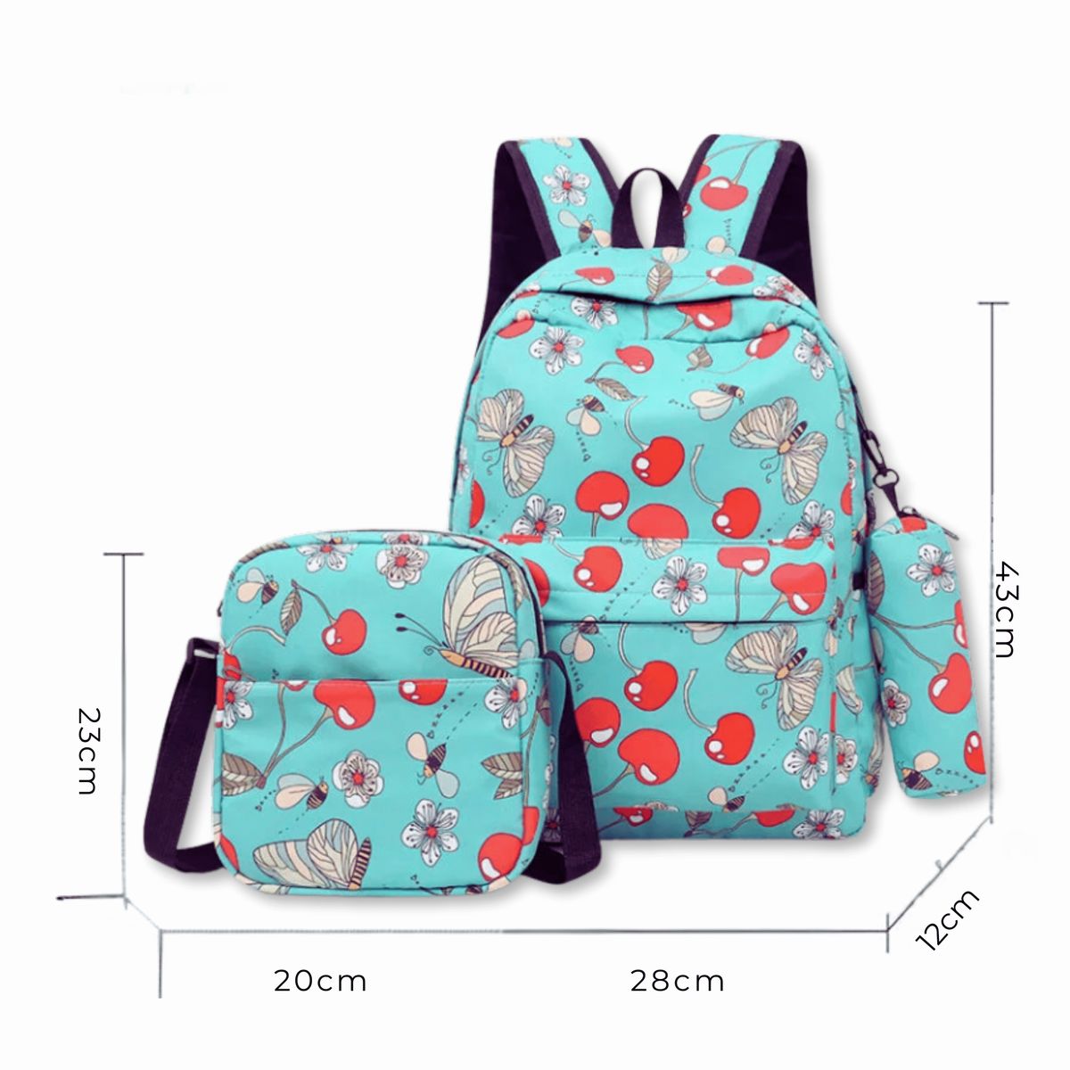 UTILISIMO - Pack Mochila Lonchera Estuche 43cm Juvenil y Escolar Cherry Red