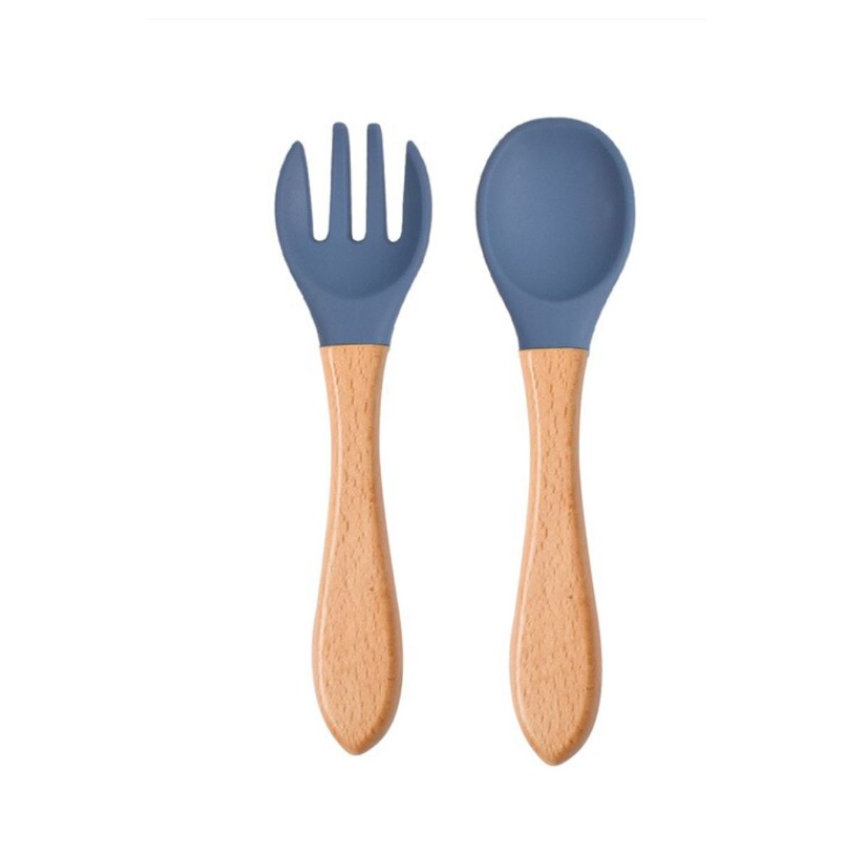 OEM - SET DE CUCHARA Y TENEDOR SILICONA PARA BEBE AZUL