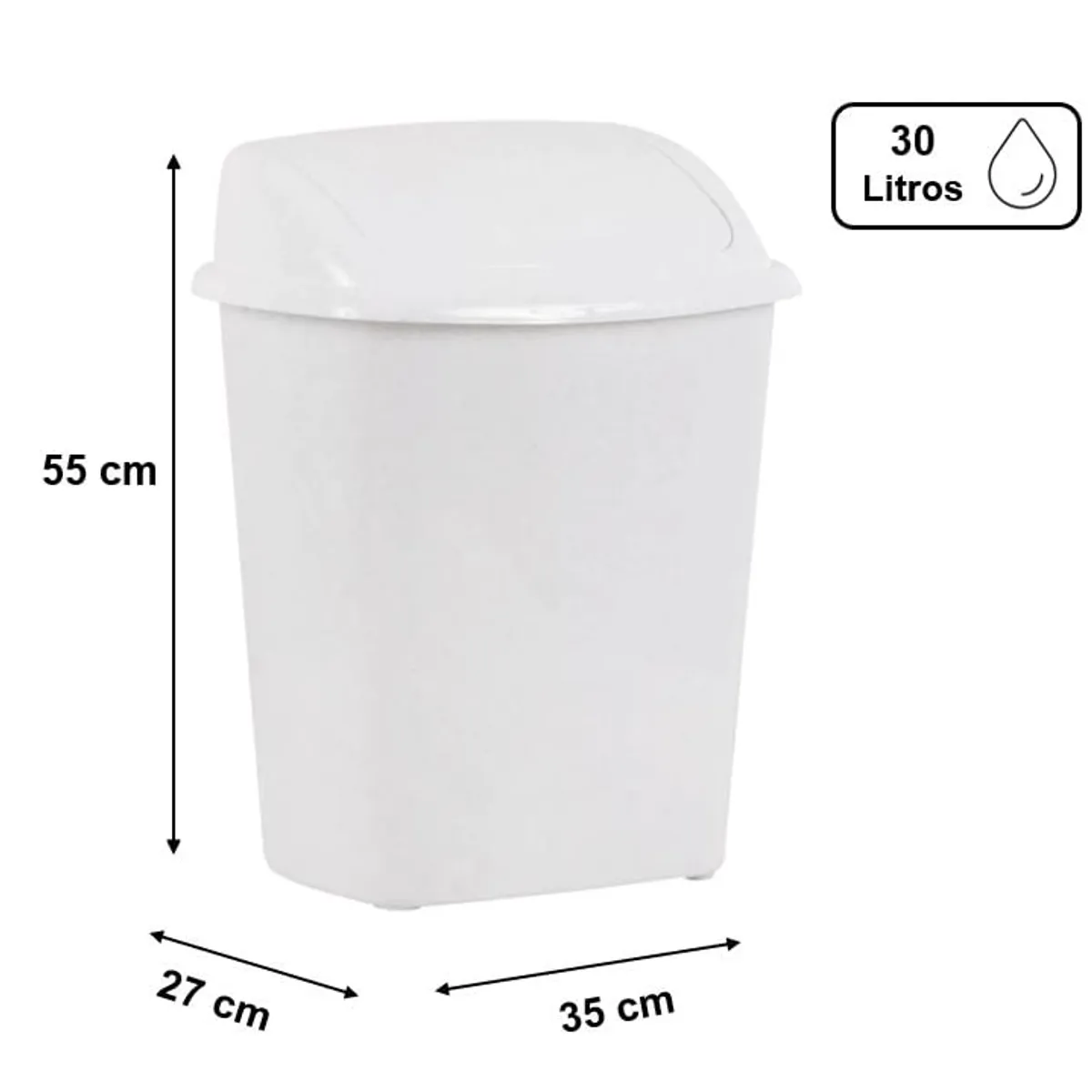 GENERICO - Basurero Plástico Baño Cocina 30 Litros Tapa Vaivén Blanco