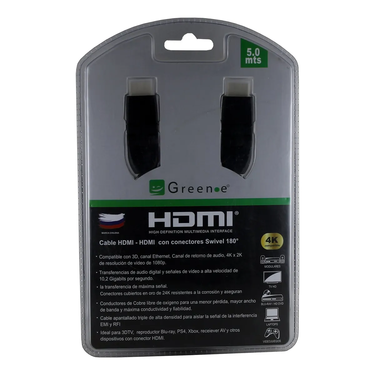 GREEN E - Cable HDMI a HDMI 4K de 5 metros
