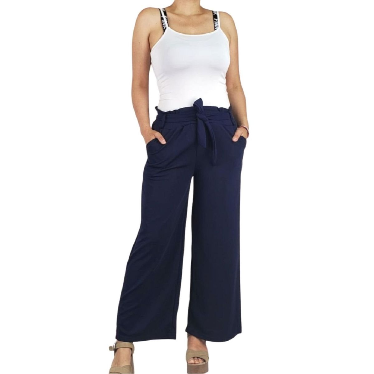 LIKE SHOP - Pantalon Palazzo Verano Mujer Cintura Elasticada Bolsillos 709