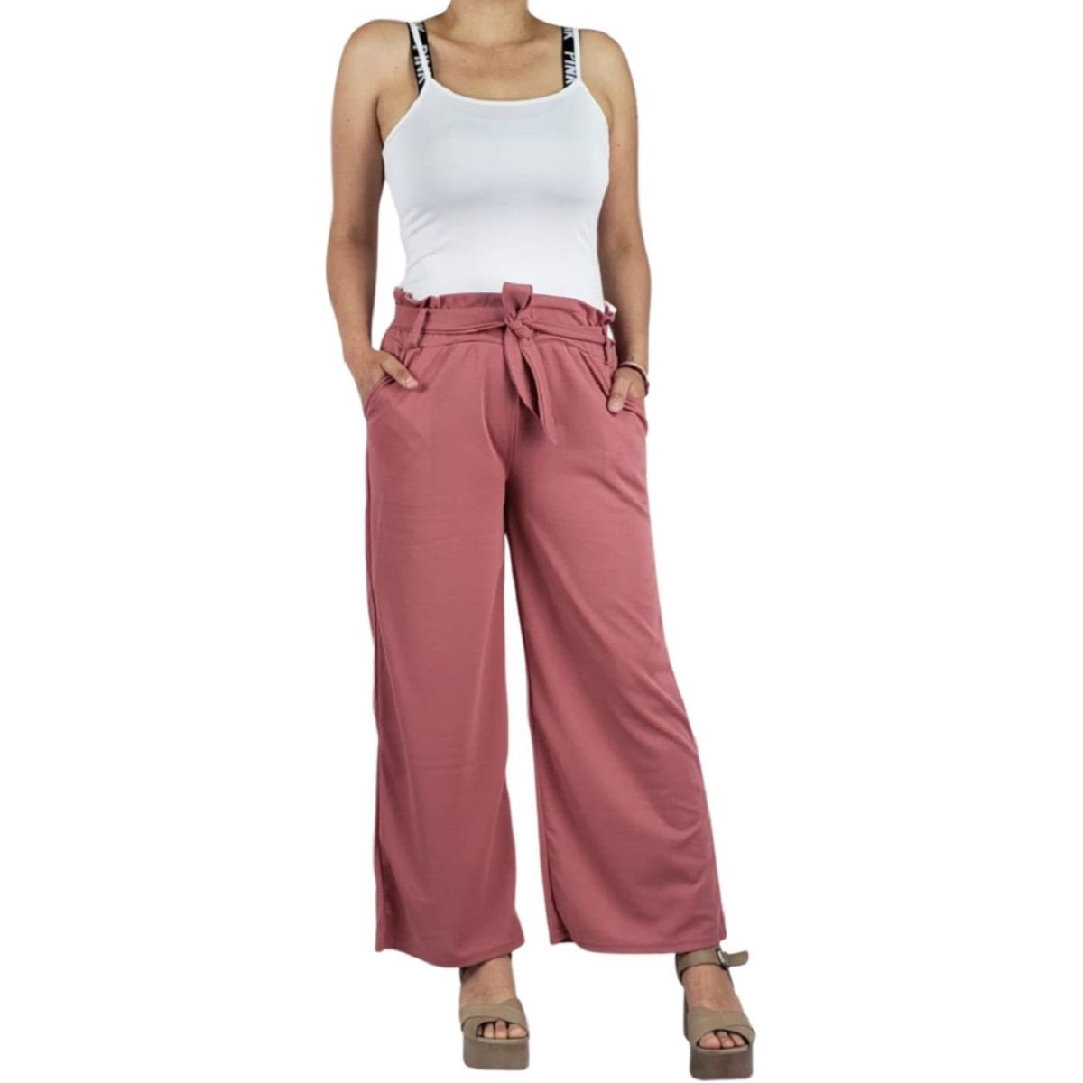 LIKE SHOP - Pantalon Palazzo Verano Mujer Cintura Elasticada Bolsillos 709