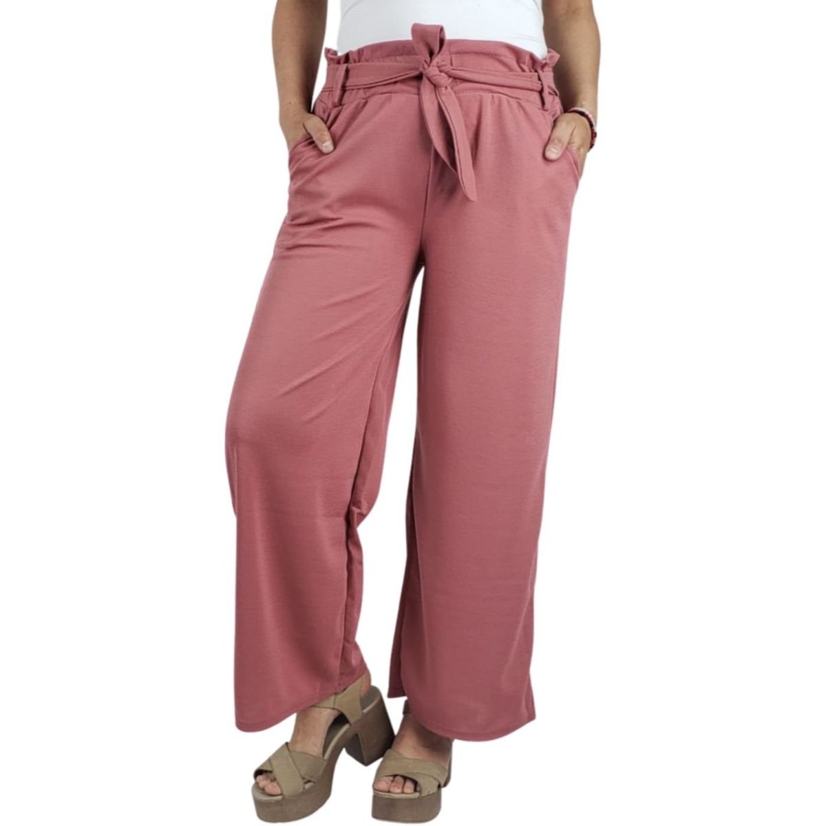 LIKE SHOP - Pantalon Palazzo Verano Mujer Cintura Elasticada Bolsillos 709