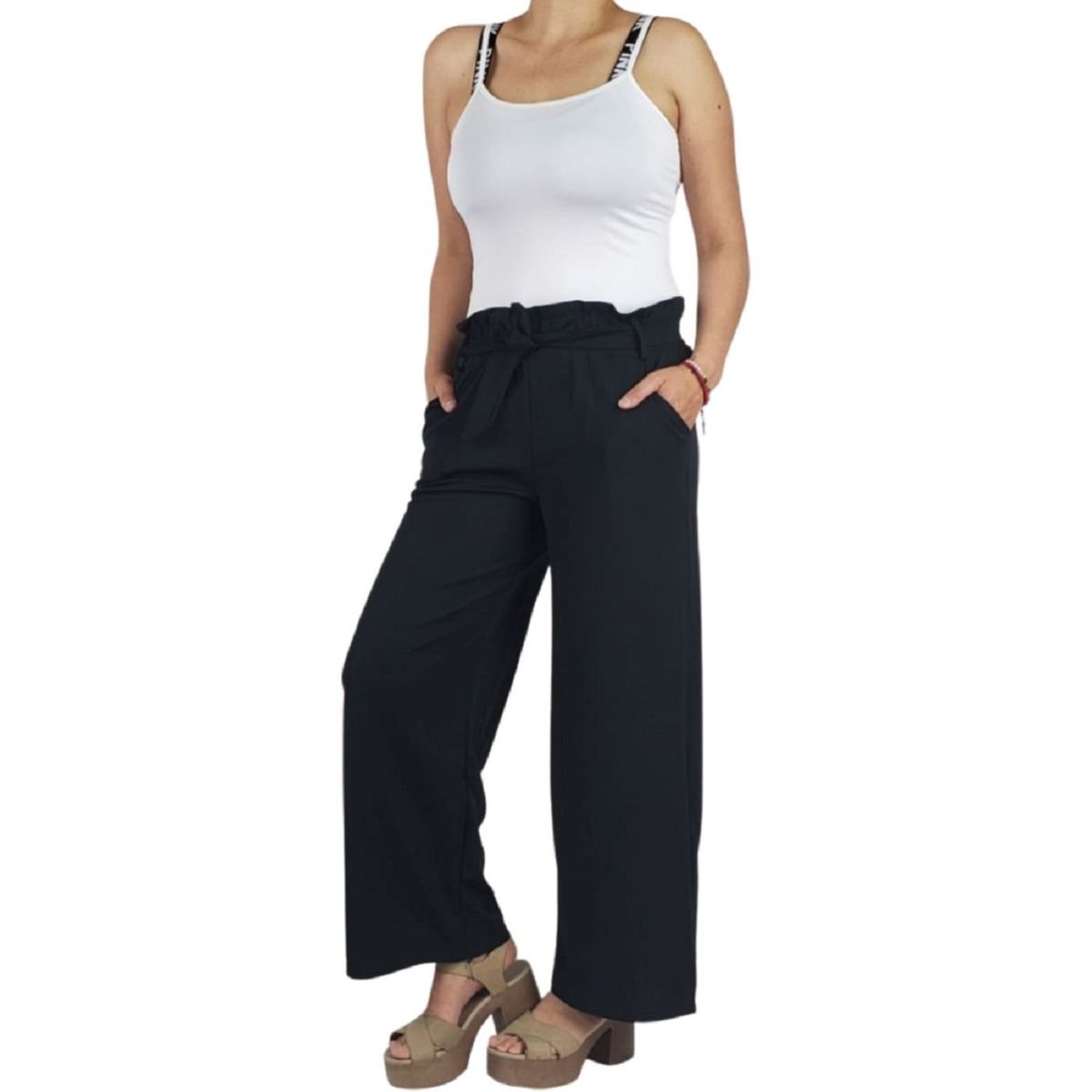 LIKE SHOP - Pantalon Palazzo Verano Mujer Cintura Elasticada Bolsillos 709