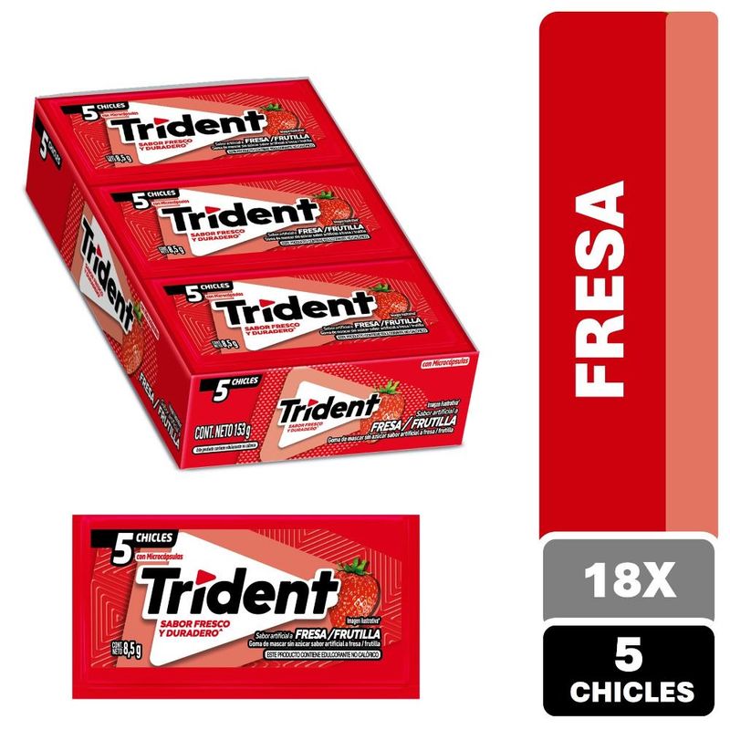 TRIDENT - Chicle Trident® Sabor Frutilla Sin Azúcar Pack 18 Unidades de 5 un cu