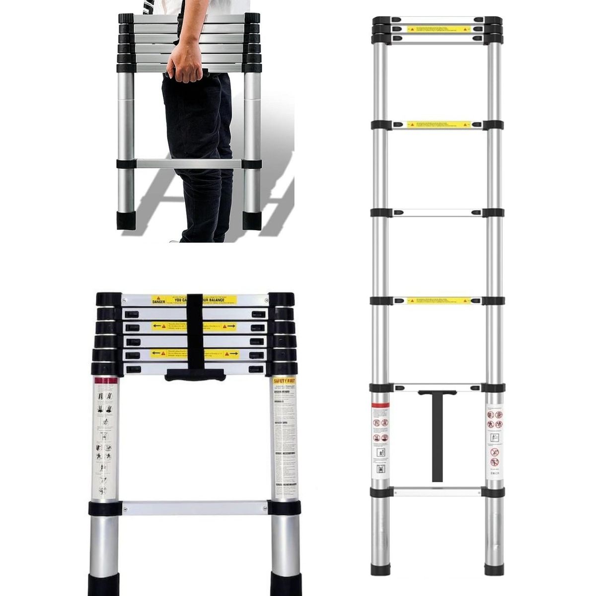 GENERICO - Escalera Retractil Telescopica Portatil Aluminio 2.6 Metros