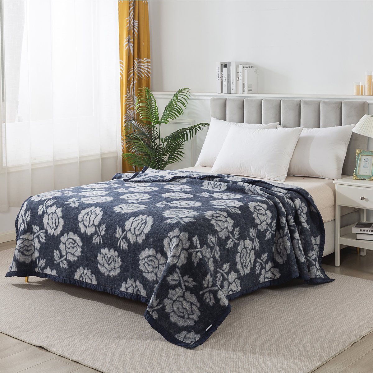 ANDES - FRAZADAS ANDES CLASSIC JACQUARD AZUL 2 PLAZAS